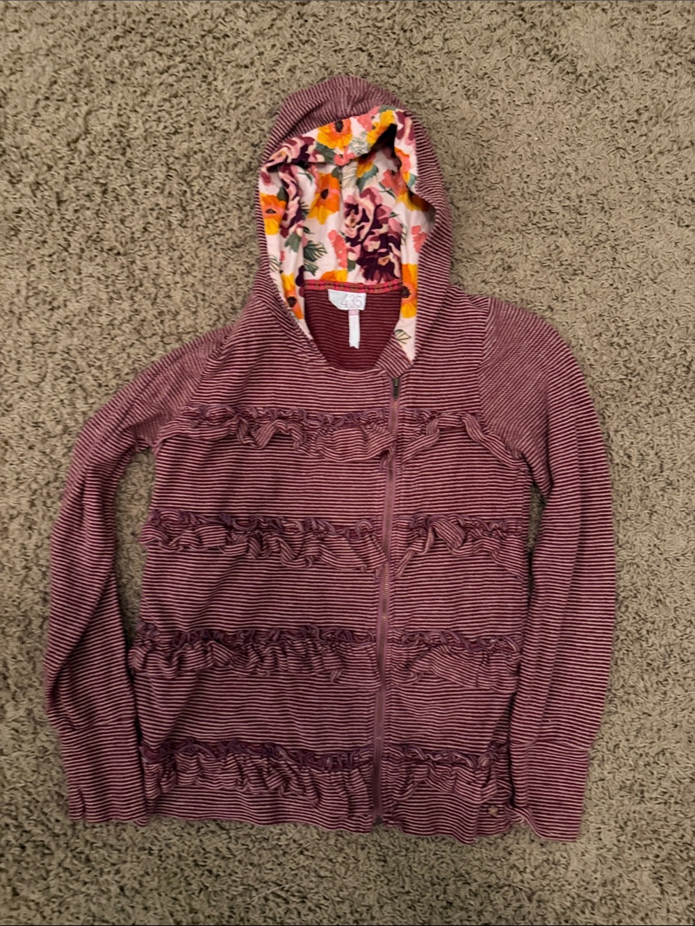 Matilda Jane Mauve-Pink Striped Ruffle Zip Hoodie